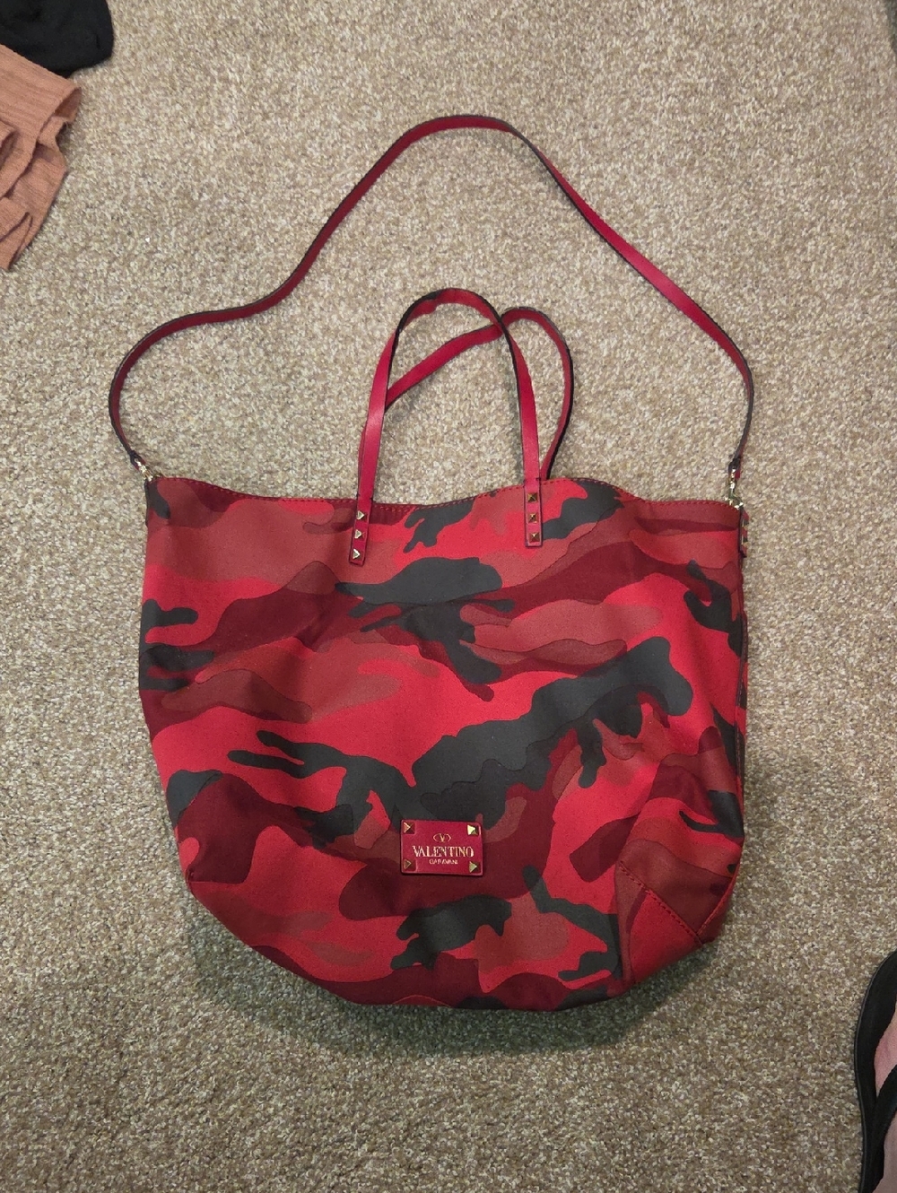 Valentino Red and Black Camouflage Tote